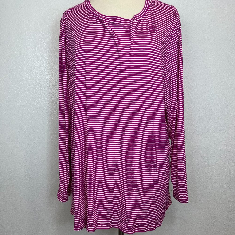Studio B By Bobeau Women's‎ Pink White Striped Long Sleeve Top Size 3X